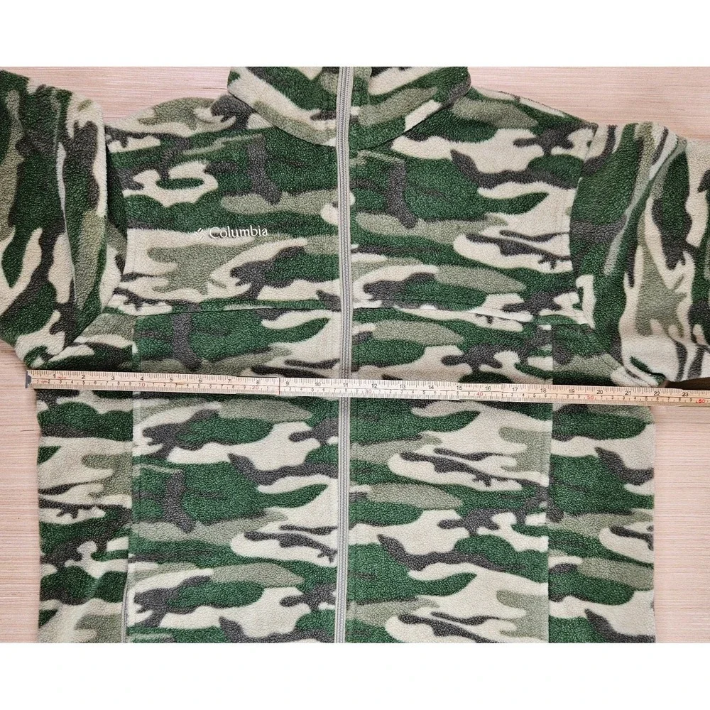 Columbia Fleece Jacket Youth 18/20 Green Camo Full Zip XB6705 Outdoor READ